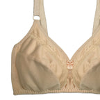 Beige bra with lace details on a white background