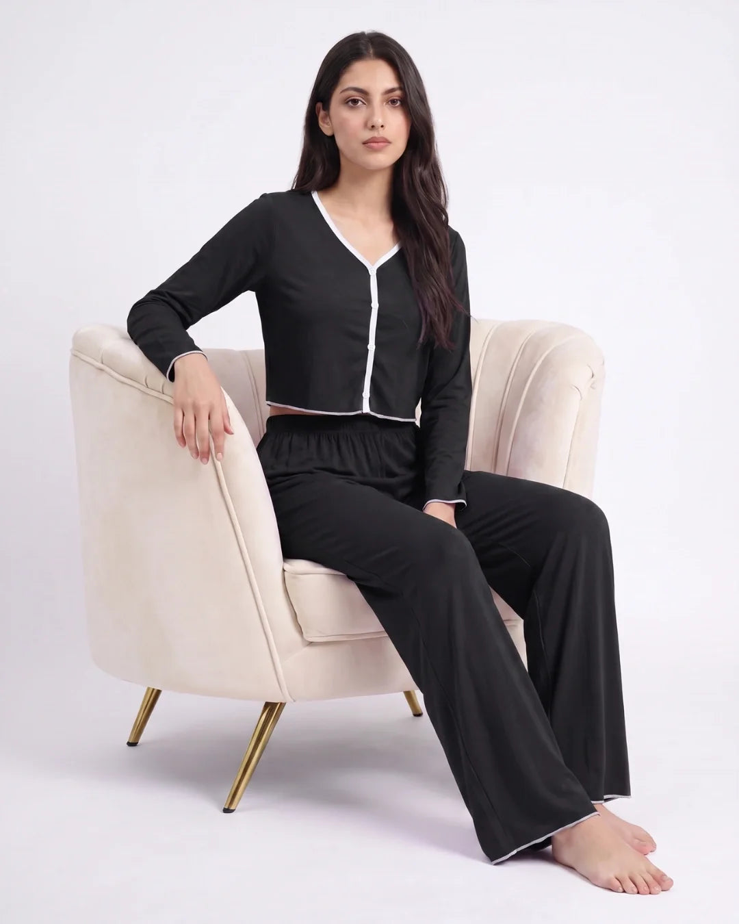 Sajiero Cotton PJ Set Velour Black
