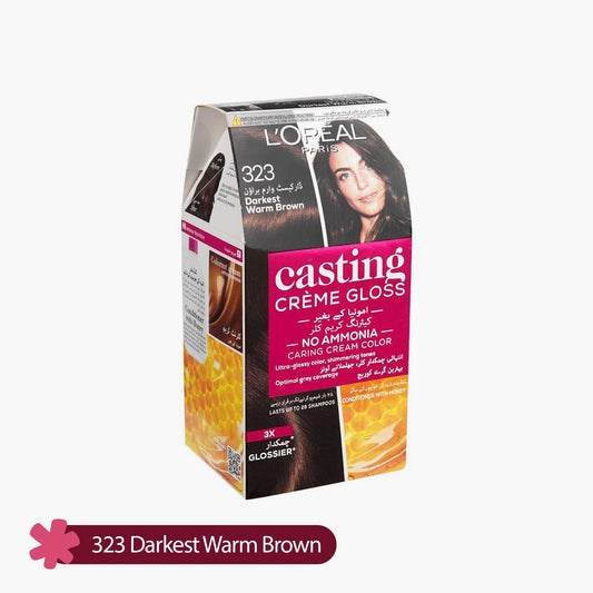 L'Oreal Paris Casting Creme Gloss No Ammonia Caring Cream Color 323 Darkest Warm Brown Box