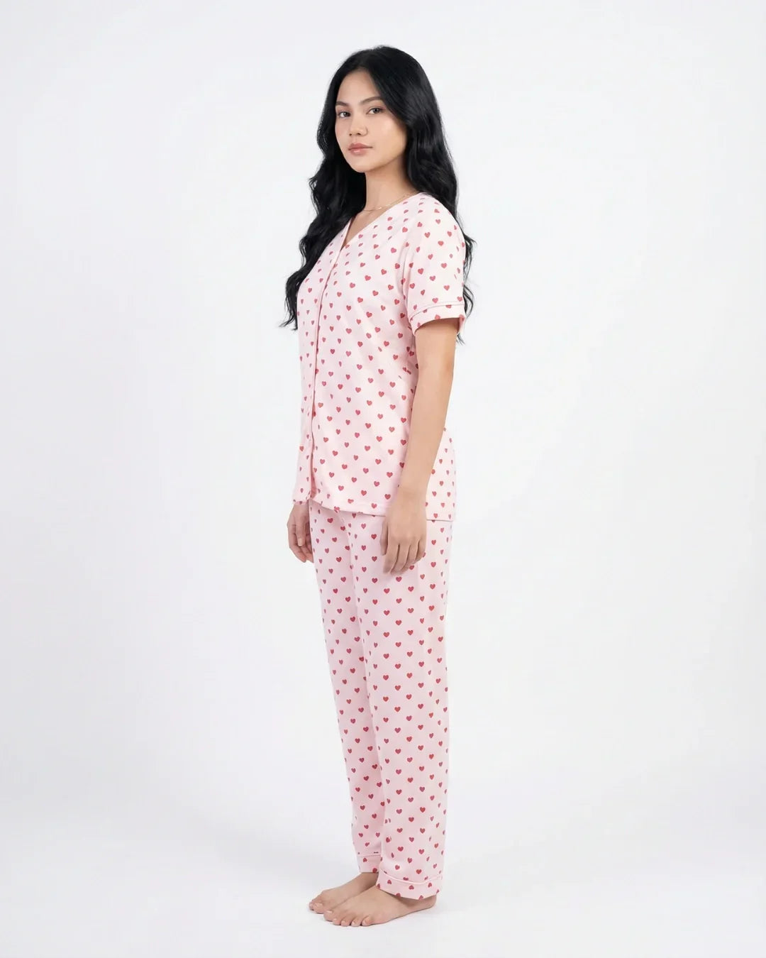 Sajiero Cotton PJ Set Heart Bliss Pink