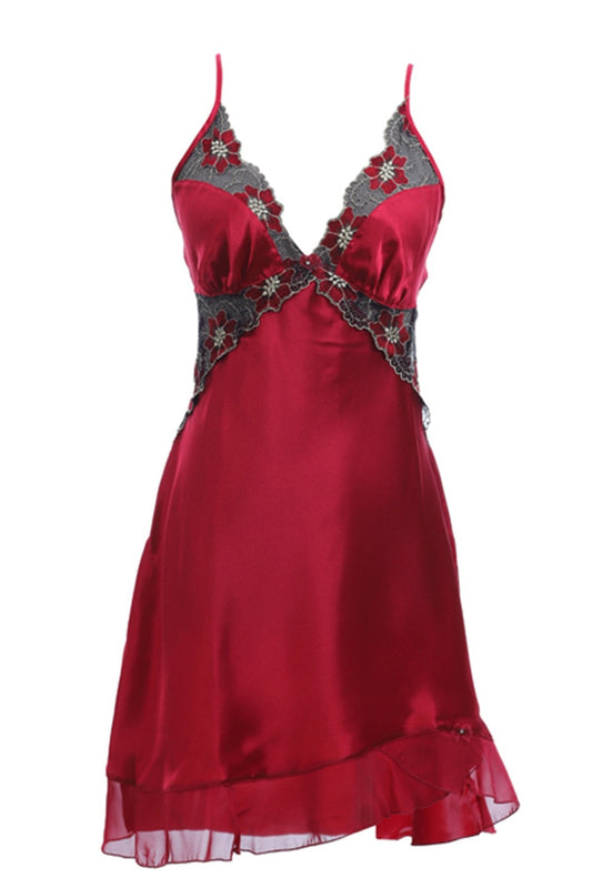 BLS Harriet Silk And Chantilly Nighty Burgundy