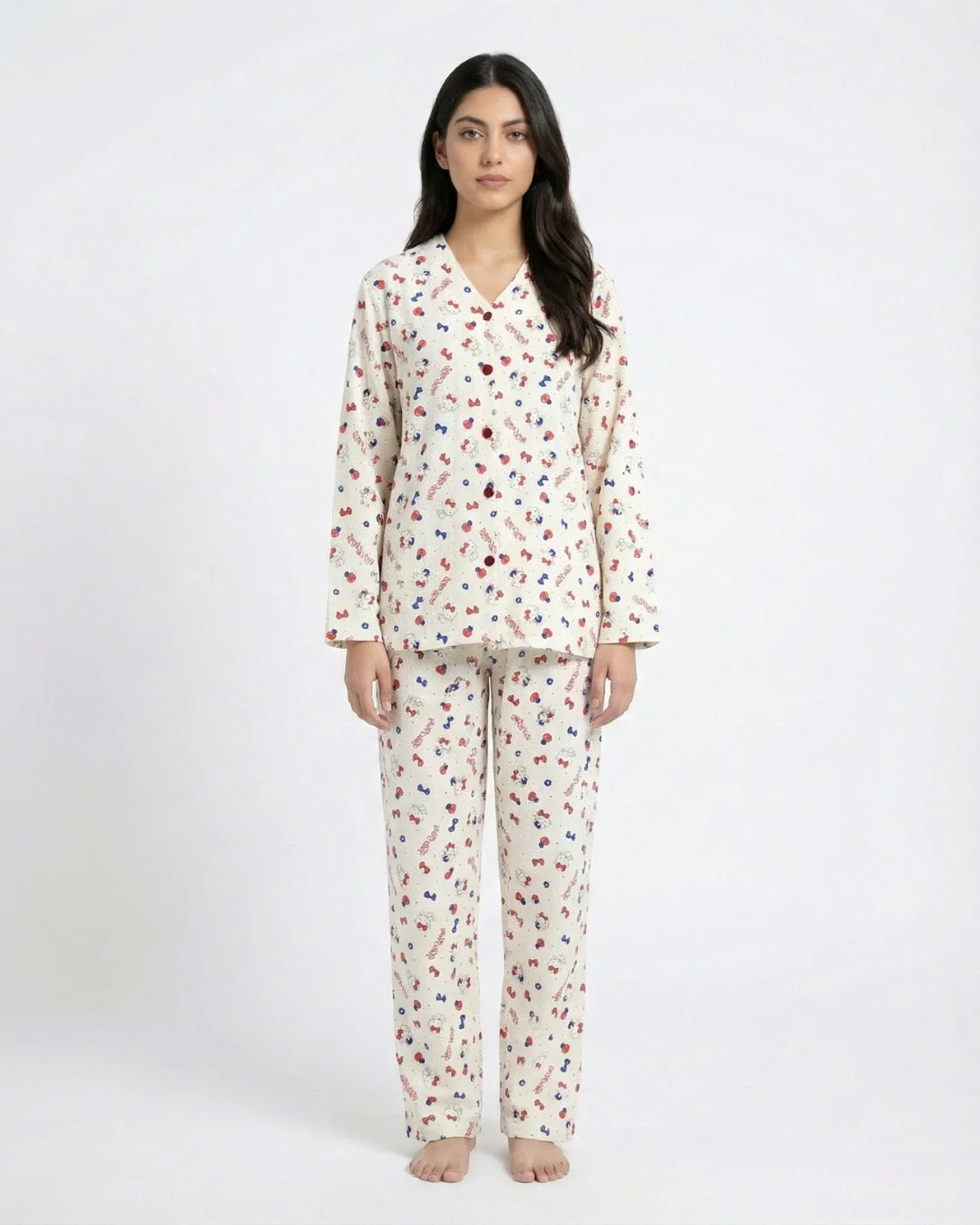 Sajiero Summer Crinkled Pajama Suit Plush Kitty