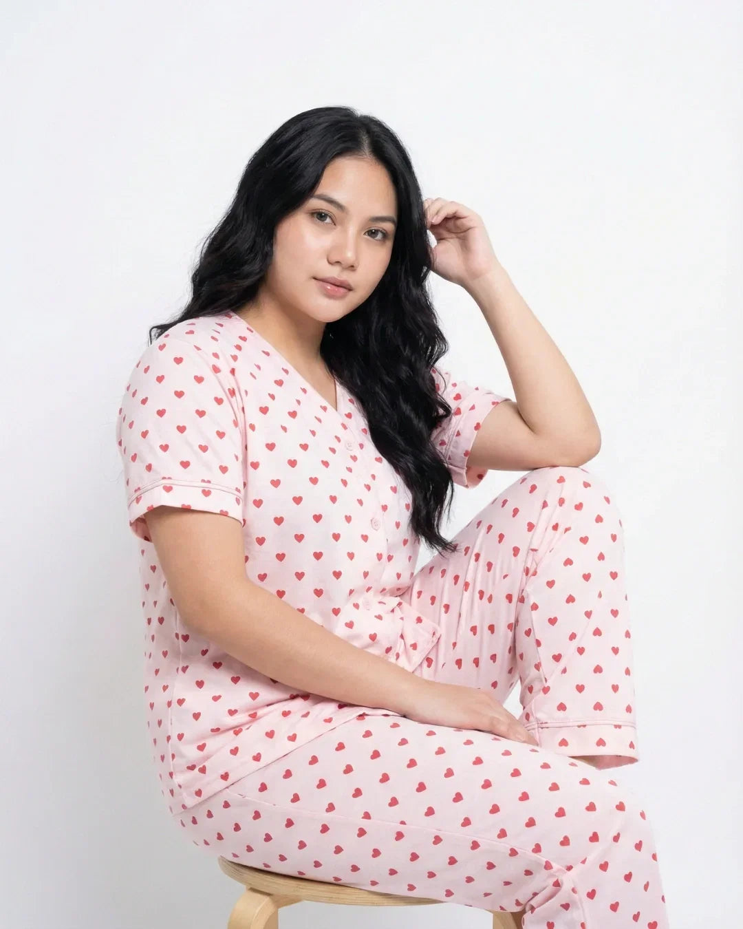 Sajiero Cotton PJ Set Heart Bliss Pink