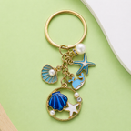 VAYL Beauty Ocean Sea Star Shell Pearl & Dolphin Key Chain