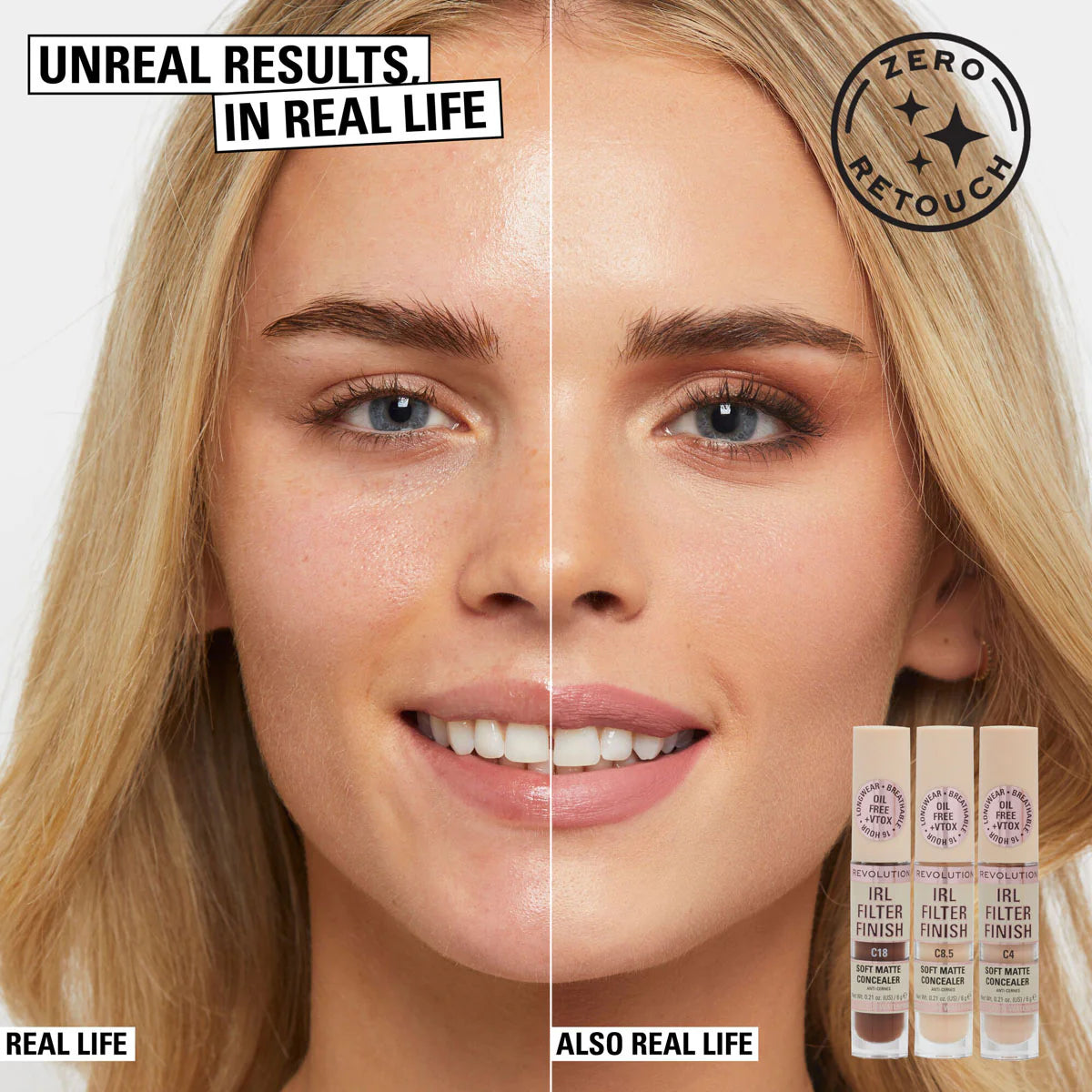 Revolution IRL Filter Finish Soft Matte Concealer 6gm before and after