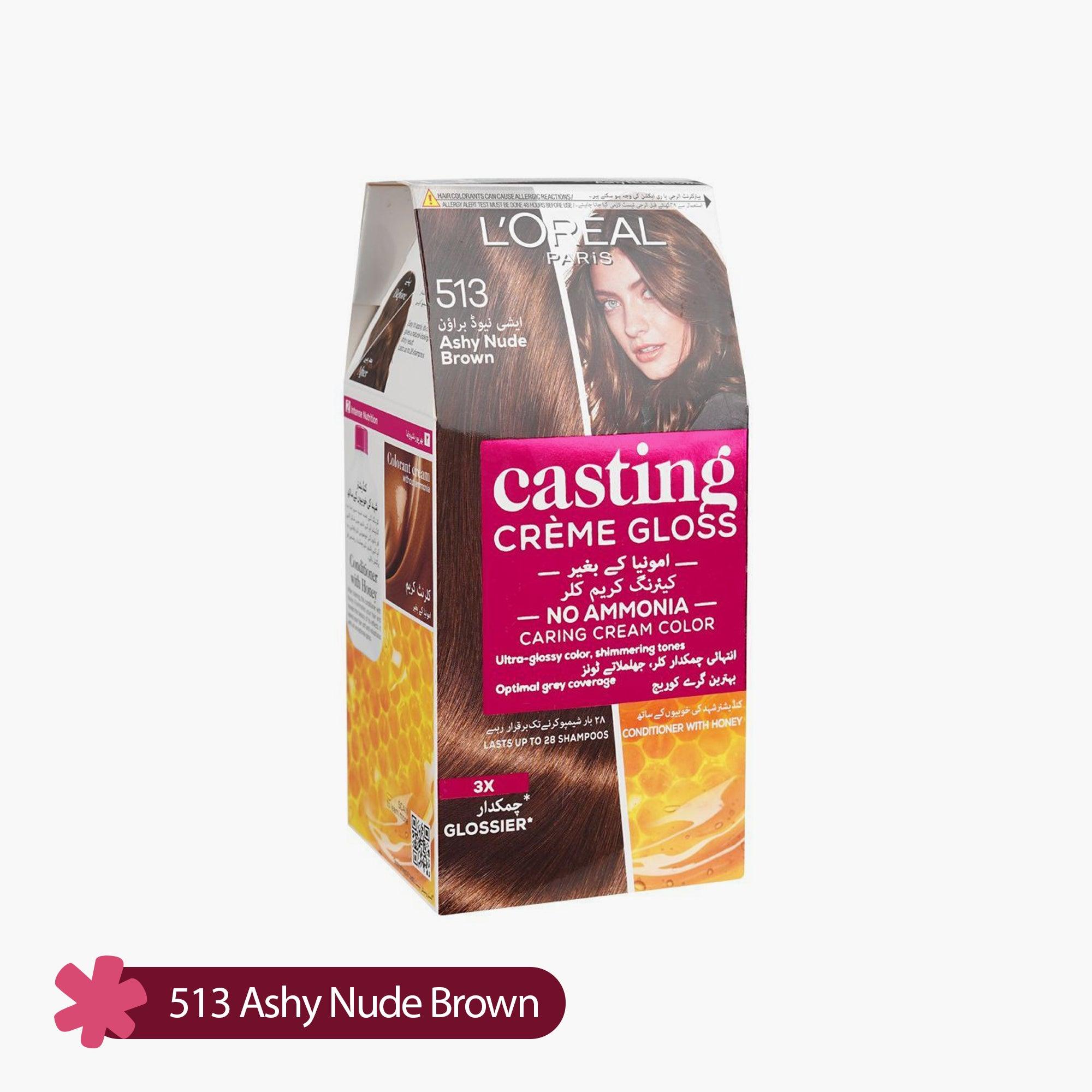 L'Oreal Paris Casting Creme Gloss No Ammonia Caring Cream Color 513 Ashy Nude Brown Box