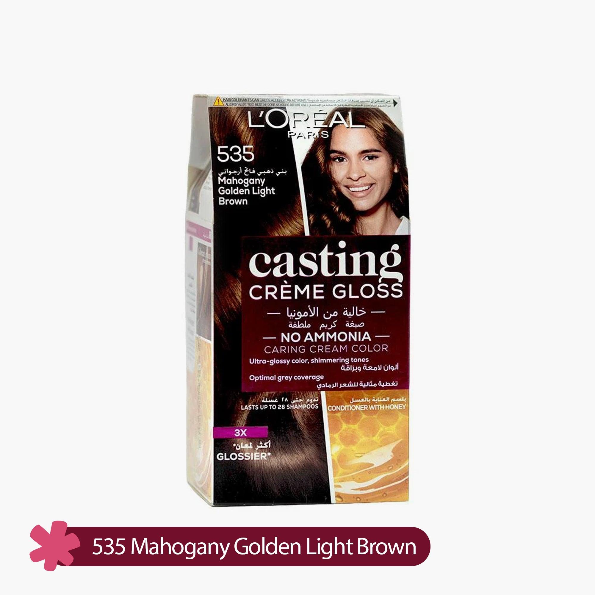 L'Oreal Paris Casting Creme Gloss No Ammonia Caring Cream Color 535 Mahogany Golden Light Brown Box