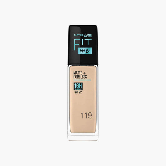 Maybelline New York Fit Me Matte+Poreless 16H Oil Control Liquid Foundation SPF 22 118 Light Beige 30ml - TheSkinFit