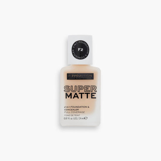 Revolution Relove Super Matte 2 in 1 Full Coverage Foundation & Concealer F2 24ml - TheSkinFit