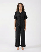 Sajiero Half Sleeves PJ Set Linen Comfort Black