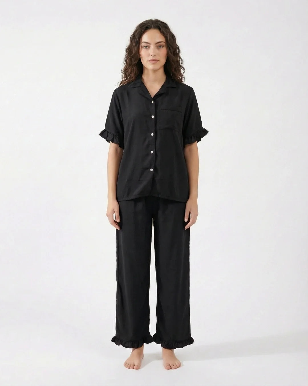 Sajiero Half Sleeves PJ Set Linen Comfort Black