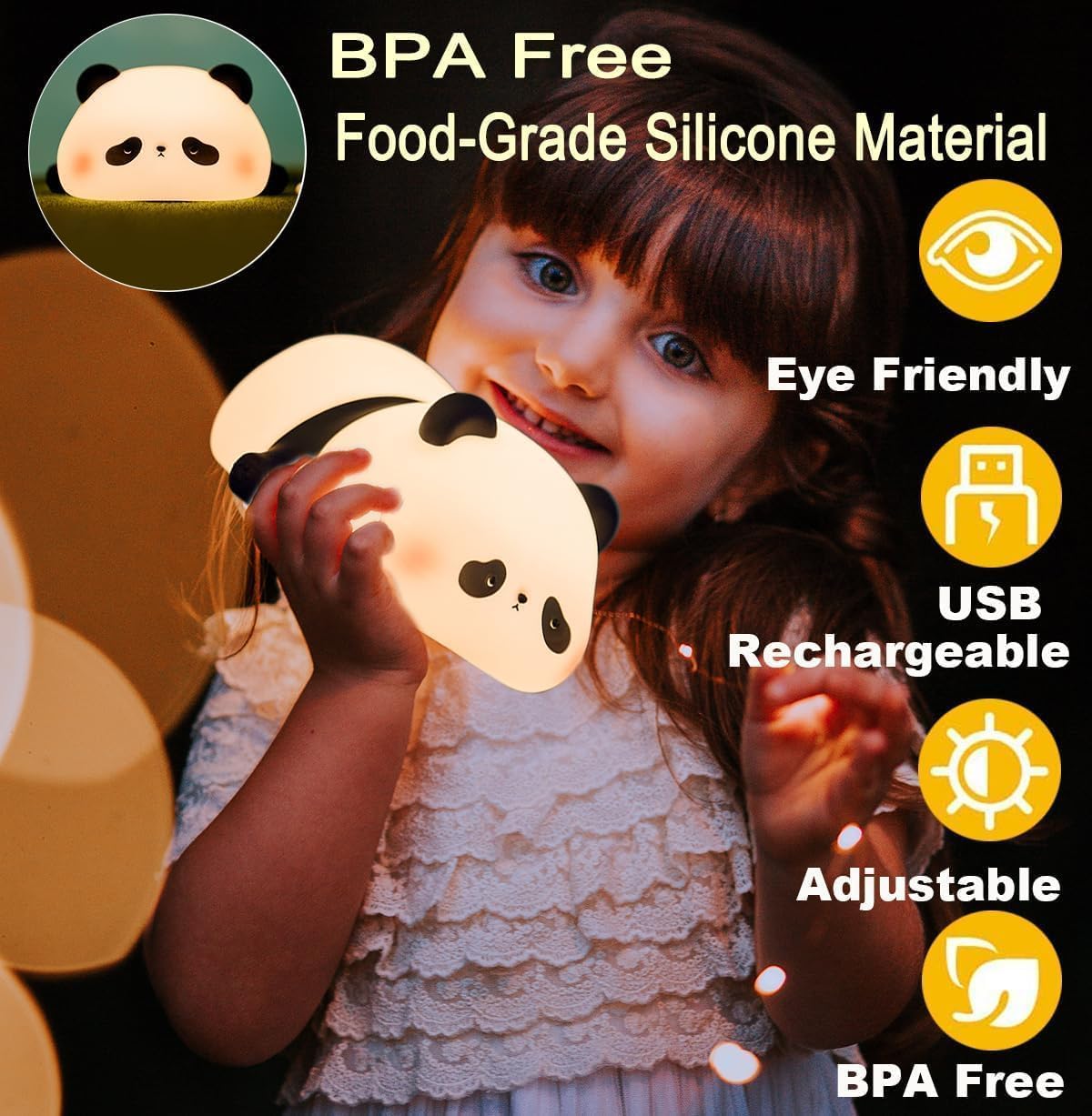 Cute Panda Silicone LED Night Light USB Rechargeable Touch Control in Pakistan