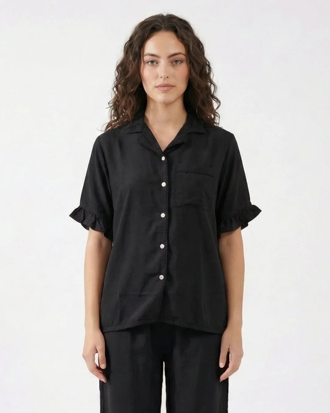 Sajiero Half Sleeves PJ Set Linen Comfort Black
