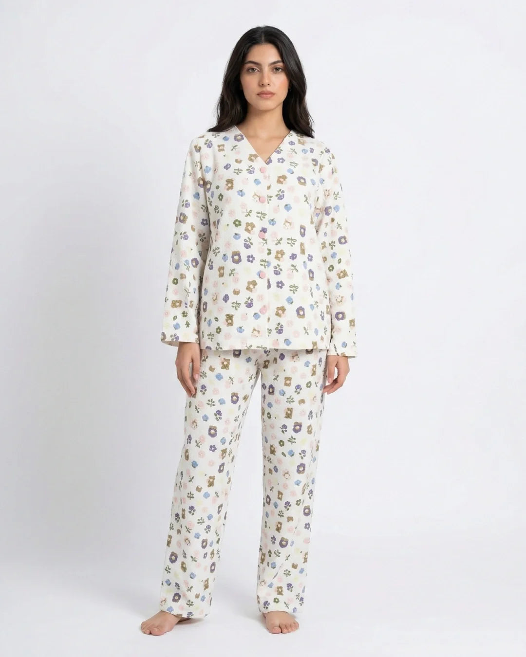 Sajiero Summer Crinkled Pajama Suit Pastel Bloom