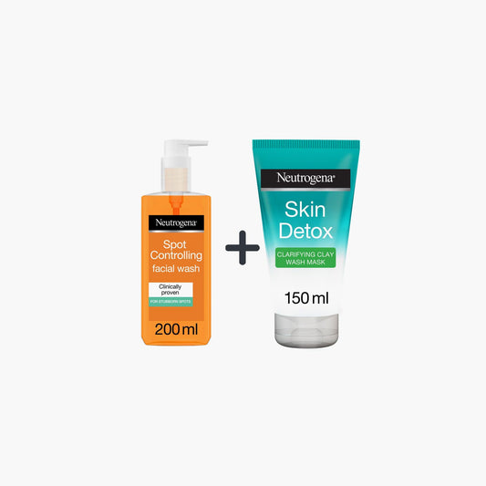 Neutrogena Facial Wash Spot Control Oil Free 200ml + Neutrogena Skin Detox Clay Wash Mask 150ml - TheSkinFit