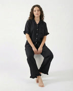 Sajiero Half Sleeves PJ Set Linen Comfort Black