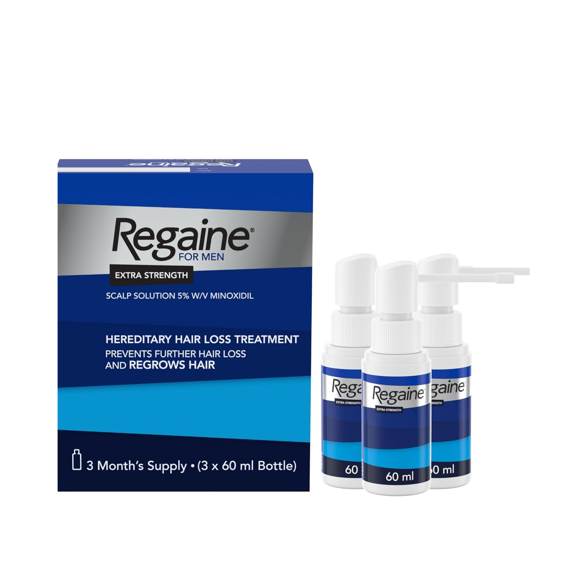 Regaine For Men Extra Strength Scalp Solution 5% Minoxidil 3 Month Supply (3 x 60ml)