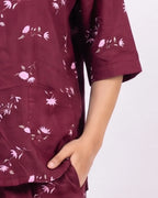 Sajiero Linen Oversized PJ Set Floral Breeze Maroon