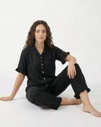 Sajiero Half Sleeves PJ Set Linen Comfort Black