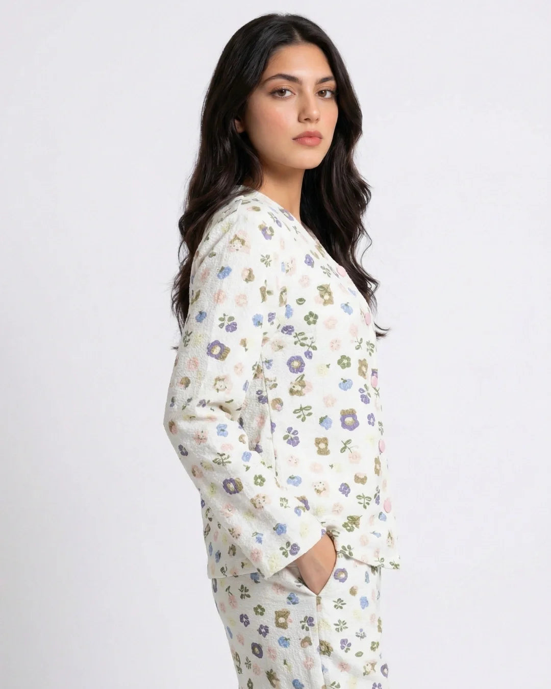 Sajiero Summer Crinkled Pajama Suit Pastel Bloom