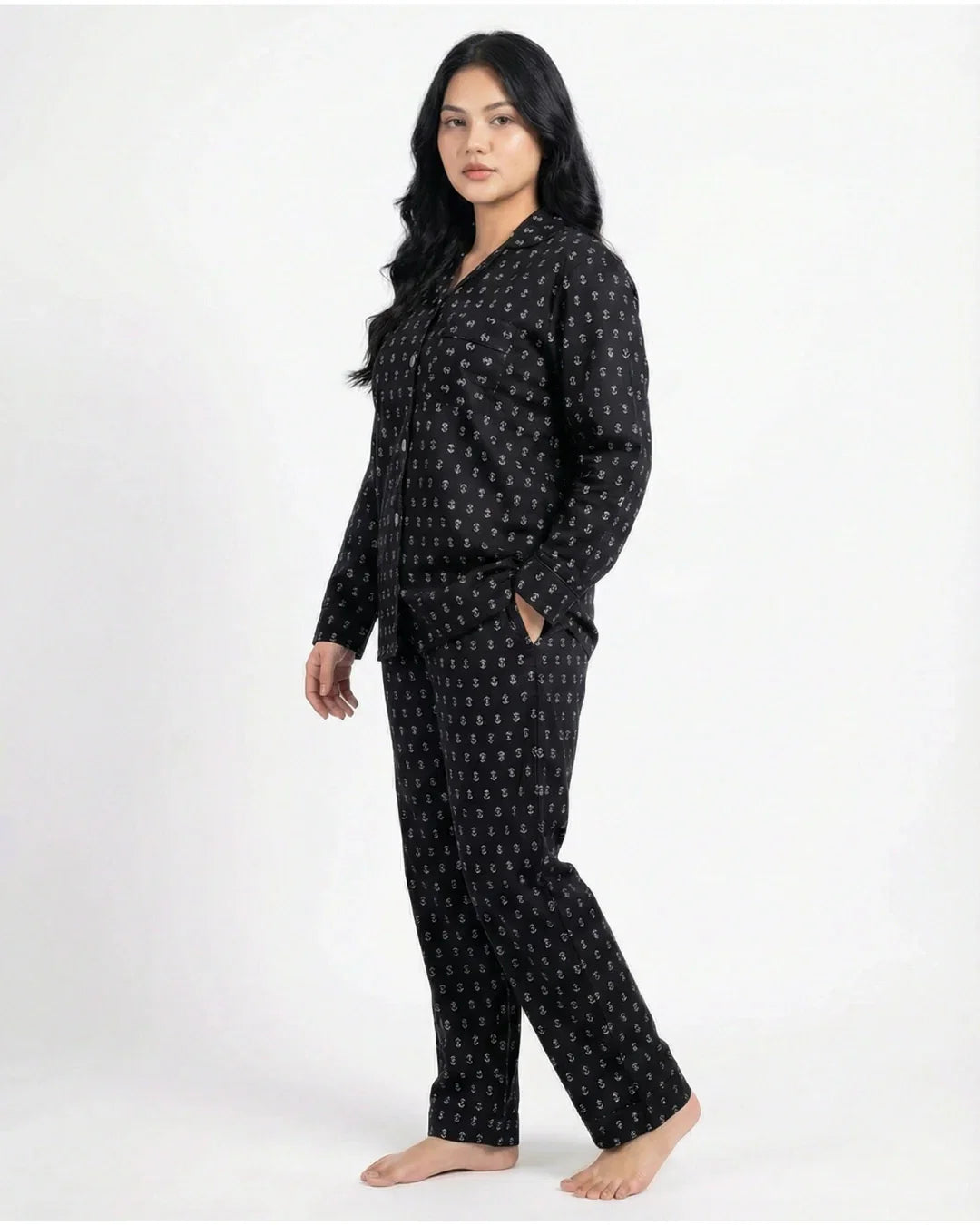 Sajiero Linen Pajama Suit Black Tulip