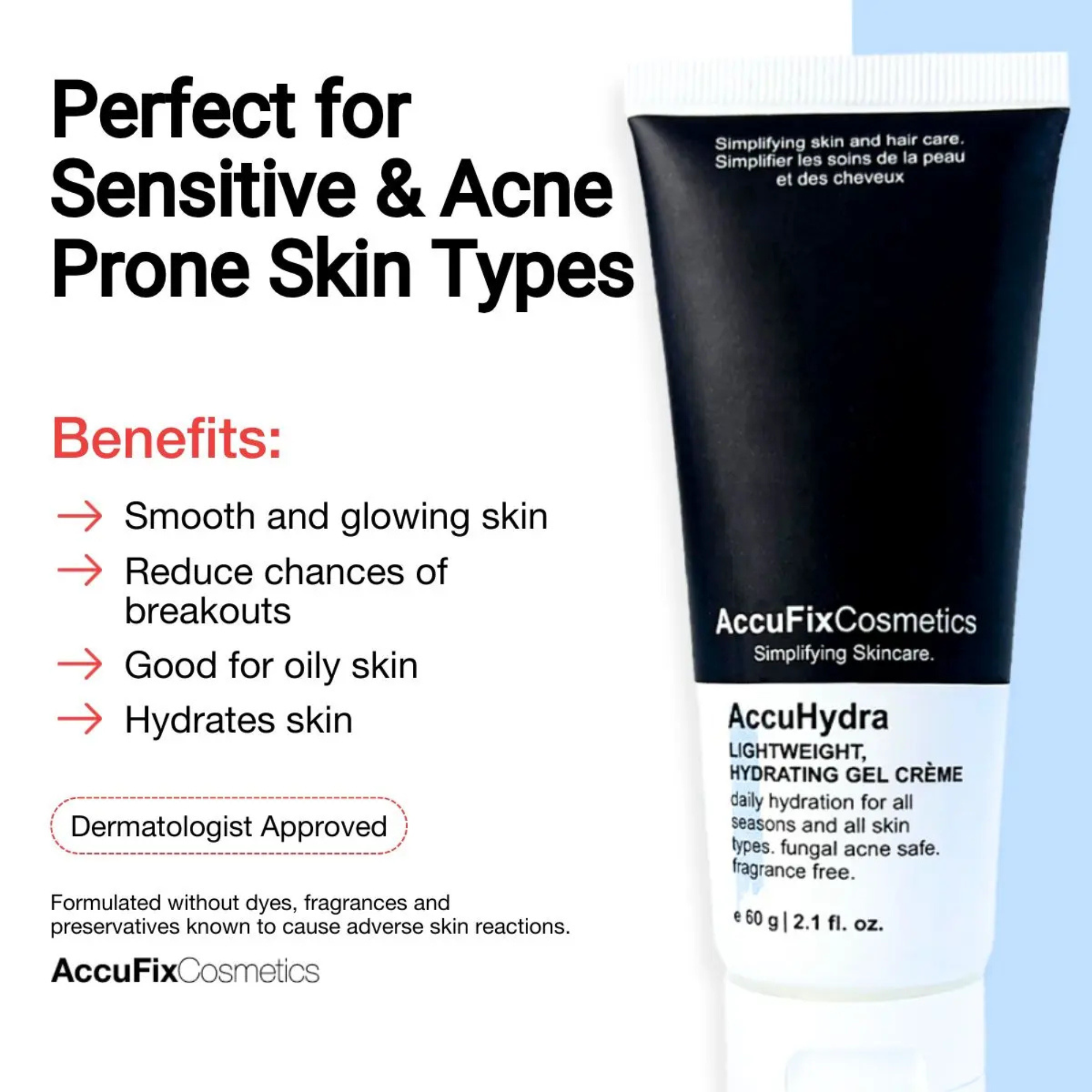 AccuFix Cosmetics AccuHydra Hydrating Gel Crème - Fungal Acne Safe