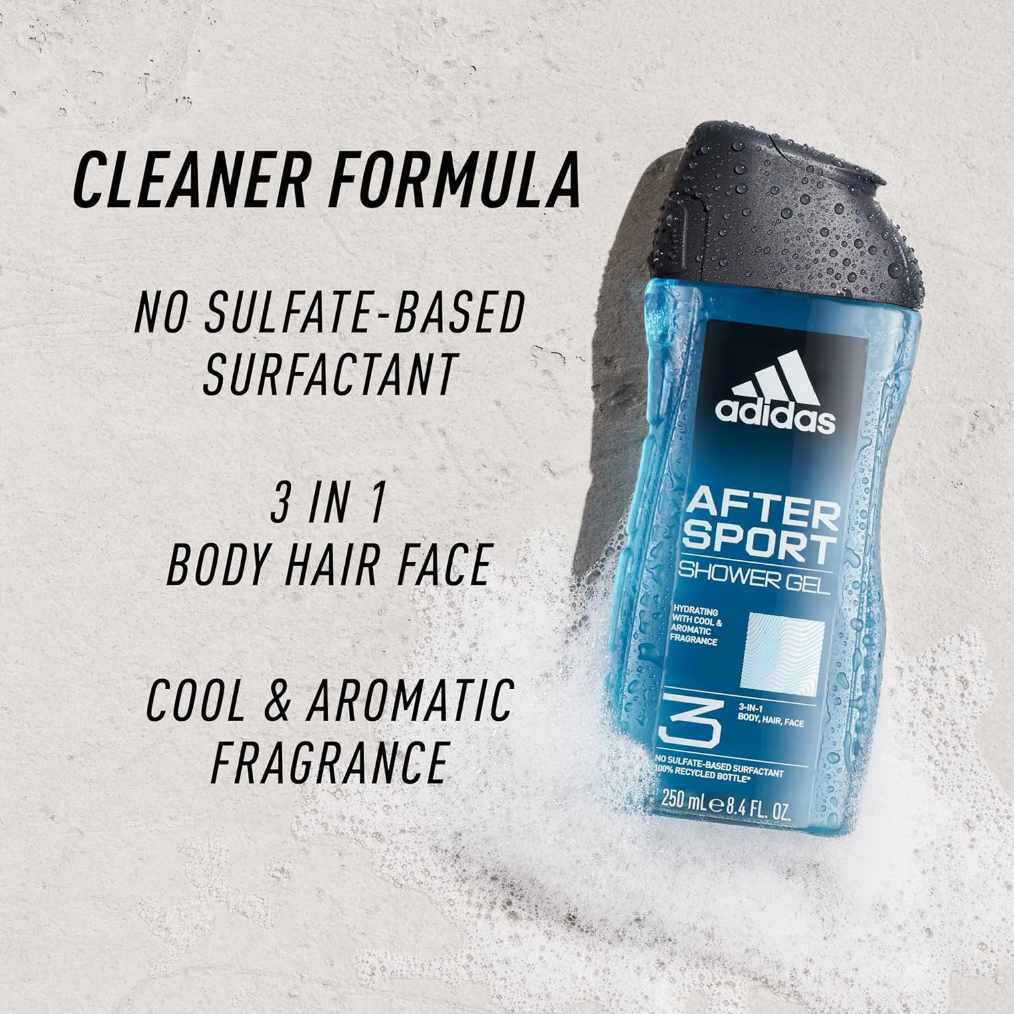 Adidas After Sport Shower Gel 3-In-1 Body Hair Face 250ml