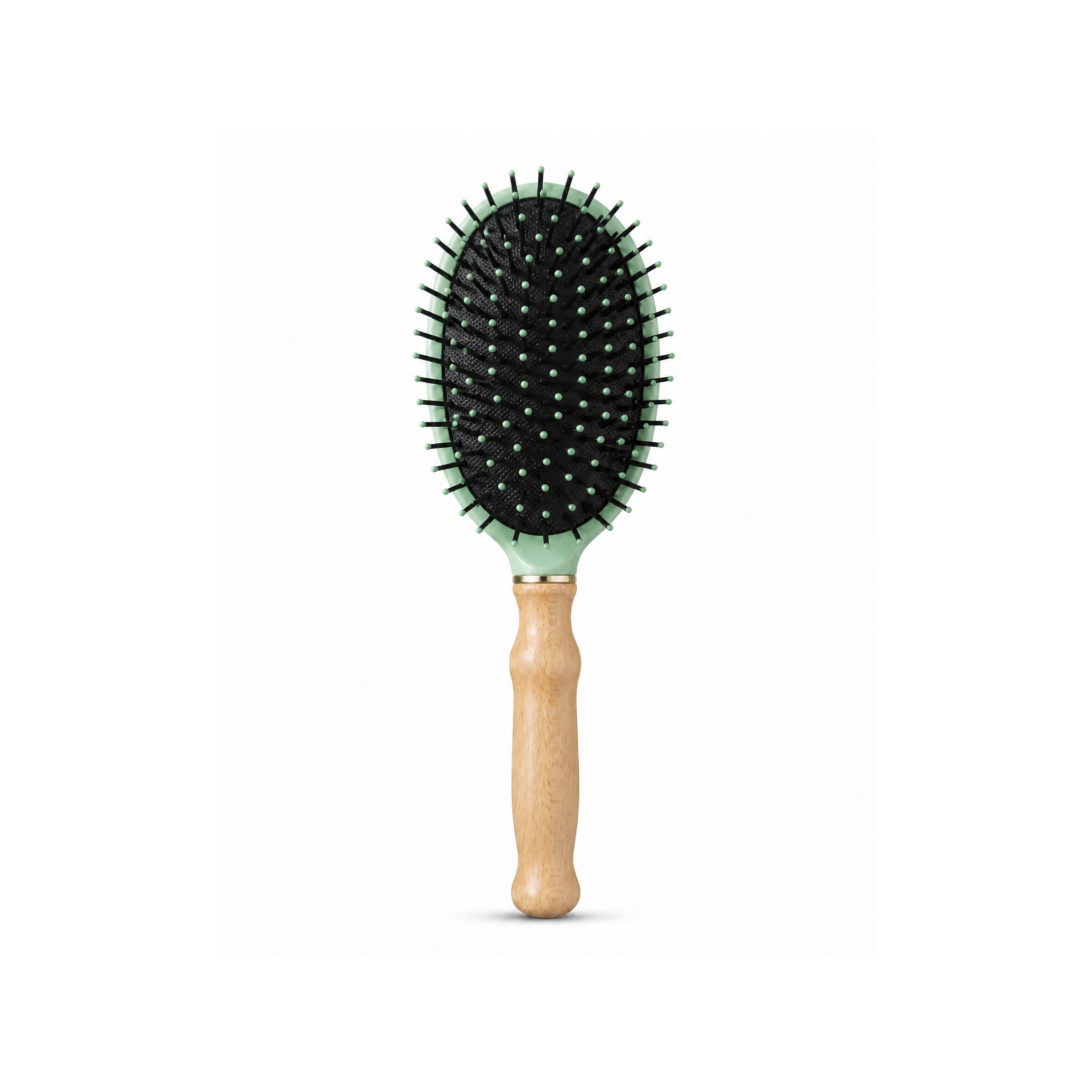 Aishu Cushion Paddle Hair Brush - Natural Wood & Mint Green