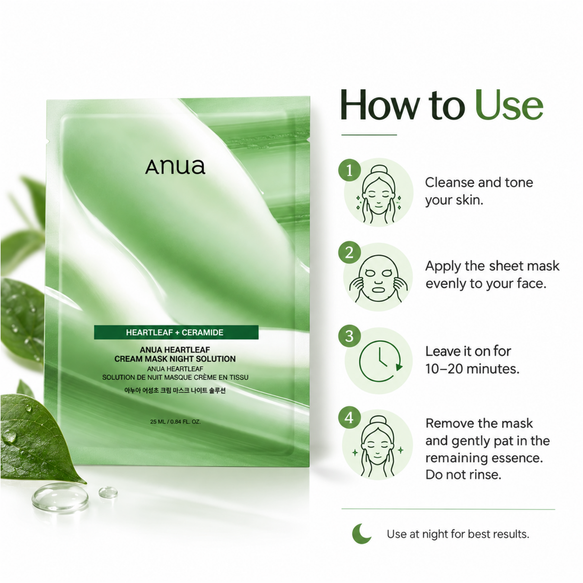 Anua Heartleaf Cream Sheet Mask Night Solution