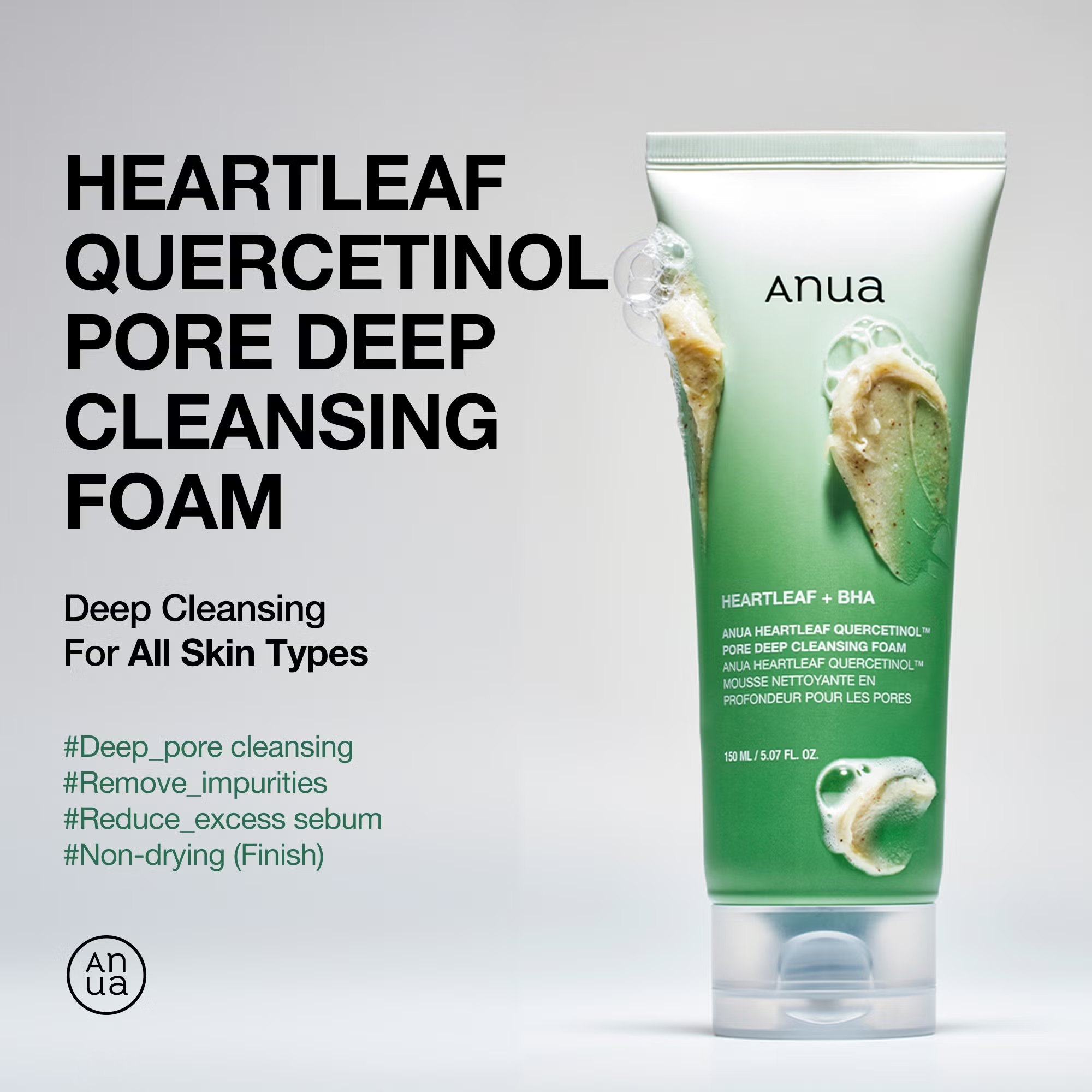 Anua Heartleaf + BHA Quercetinol Pore Deep Cleansing Foam 150ml