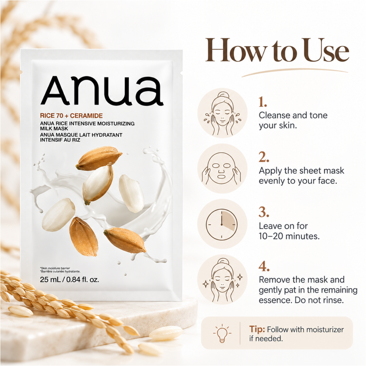 Anua Rice 70 Intensive Moisturizing Milk Mask