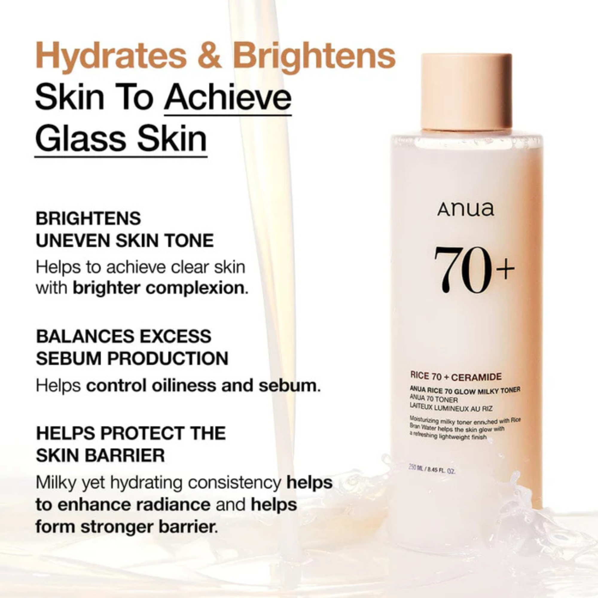 Anua Rice 70+ Ceramide Glow Milky Toner 250ml