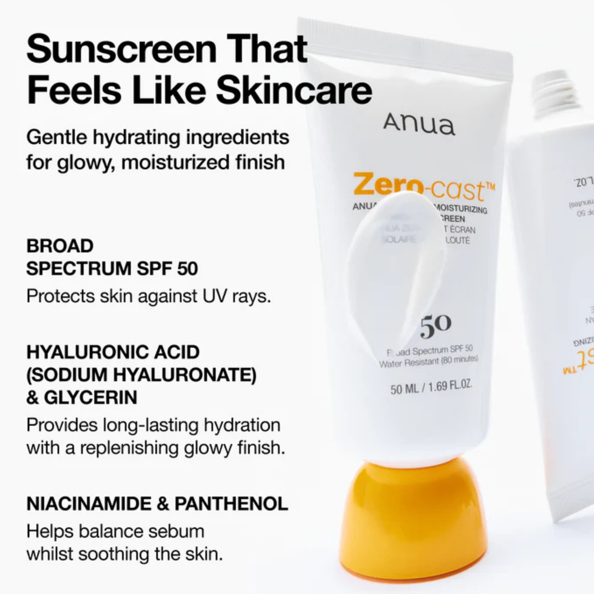Anua Zero-Cast Moisturizing Finish Water Resistant Sunscreen SPF50+ PA++++