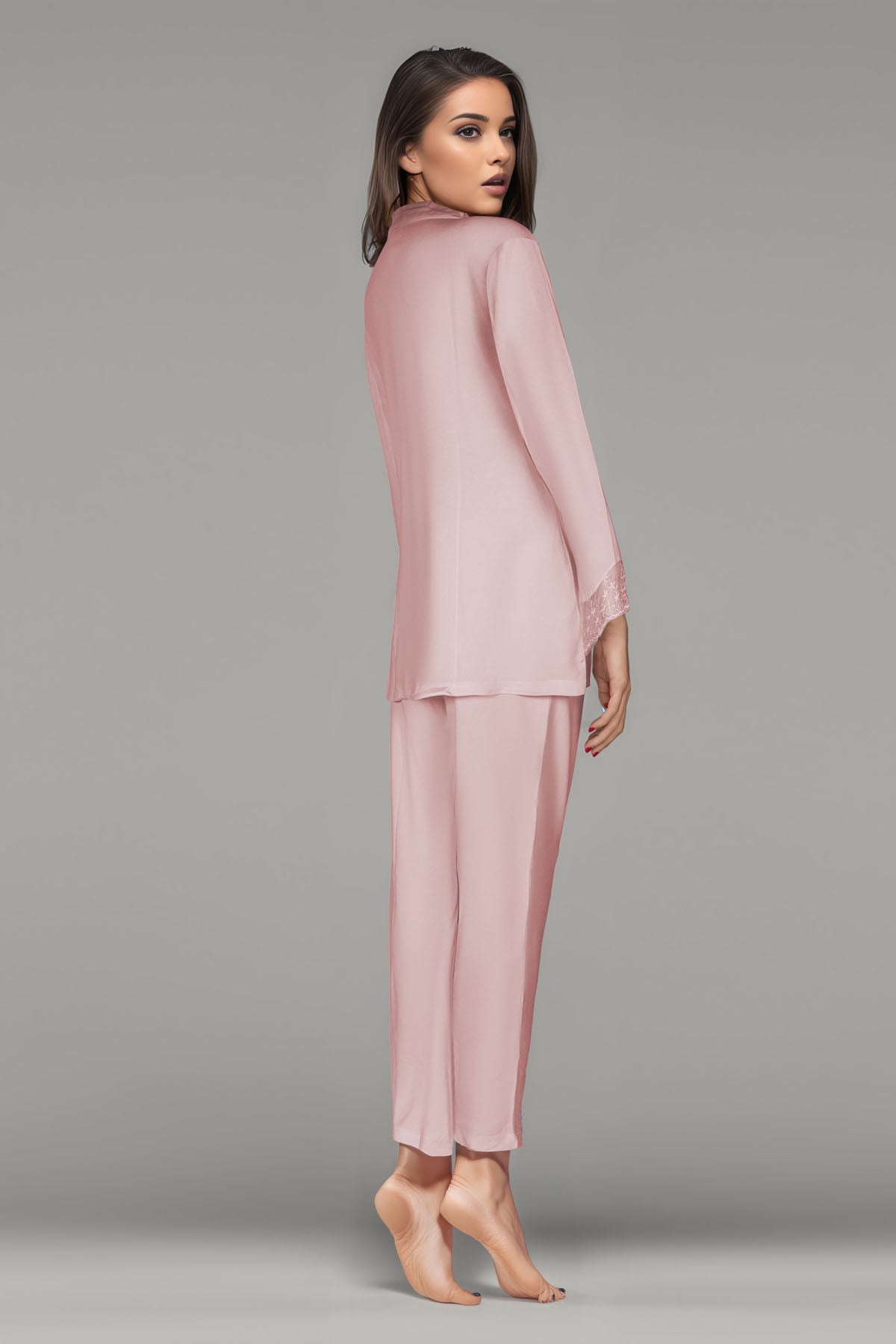 BLS Baran Lace And Viscose Pajama Set Salmon