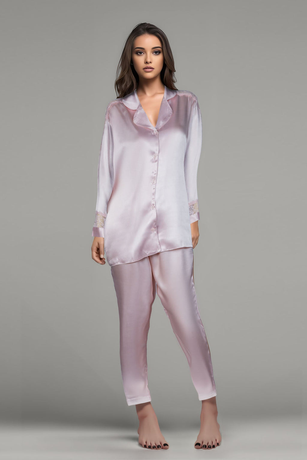 BLS Beulah Silk Pajama Set Powder Pink