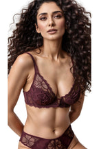 BLS Bloom Light Padded And  Wired Plunge Lace Bra Set Red