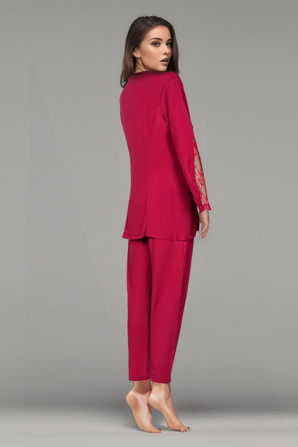 BLS Bluma Lace And Viscose Pajama Set Burgundy