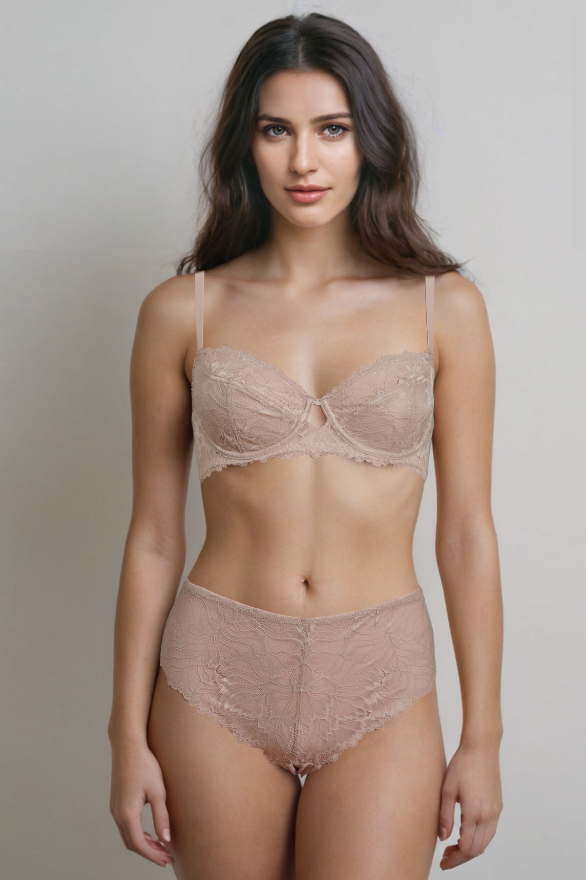 BLS Edwina Wired And Non Padded Lace Bra Set Skin