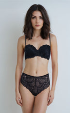 BLS Eliana Wired And Padded Strapless Lace Bra Set Black