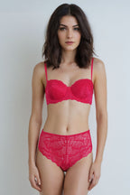 BLS Eliana Wired And Padded Strapless Lace Bra Set Red