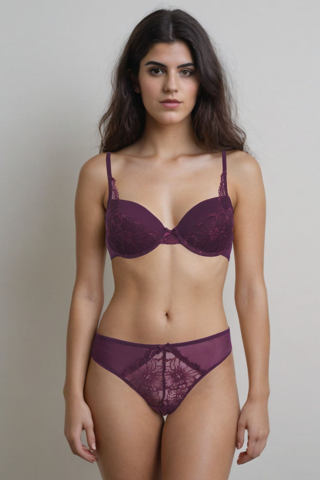 BLS Emma Wired And Padded Lace Bra Set Burgundy