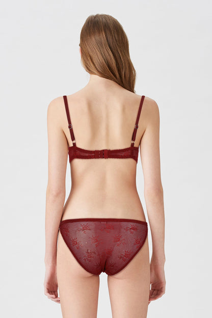 BLS Antona Wired And Pushup Lace Bra Set Burgundy