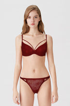BLS Antona Wired And Pushup Lace Bra Set Burgundy