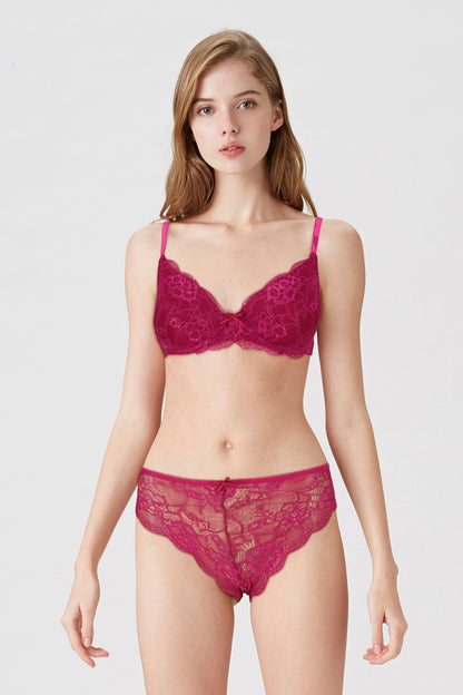 BLS Antonia Wired And Pushup Lace Bra Set Cherry