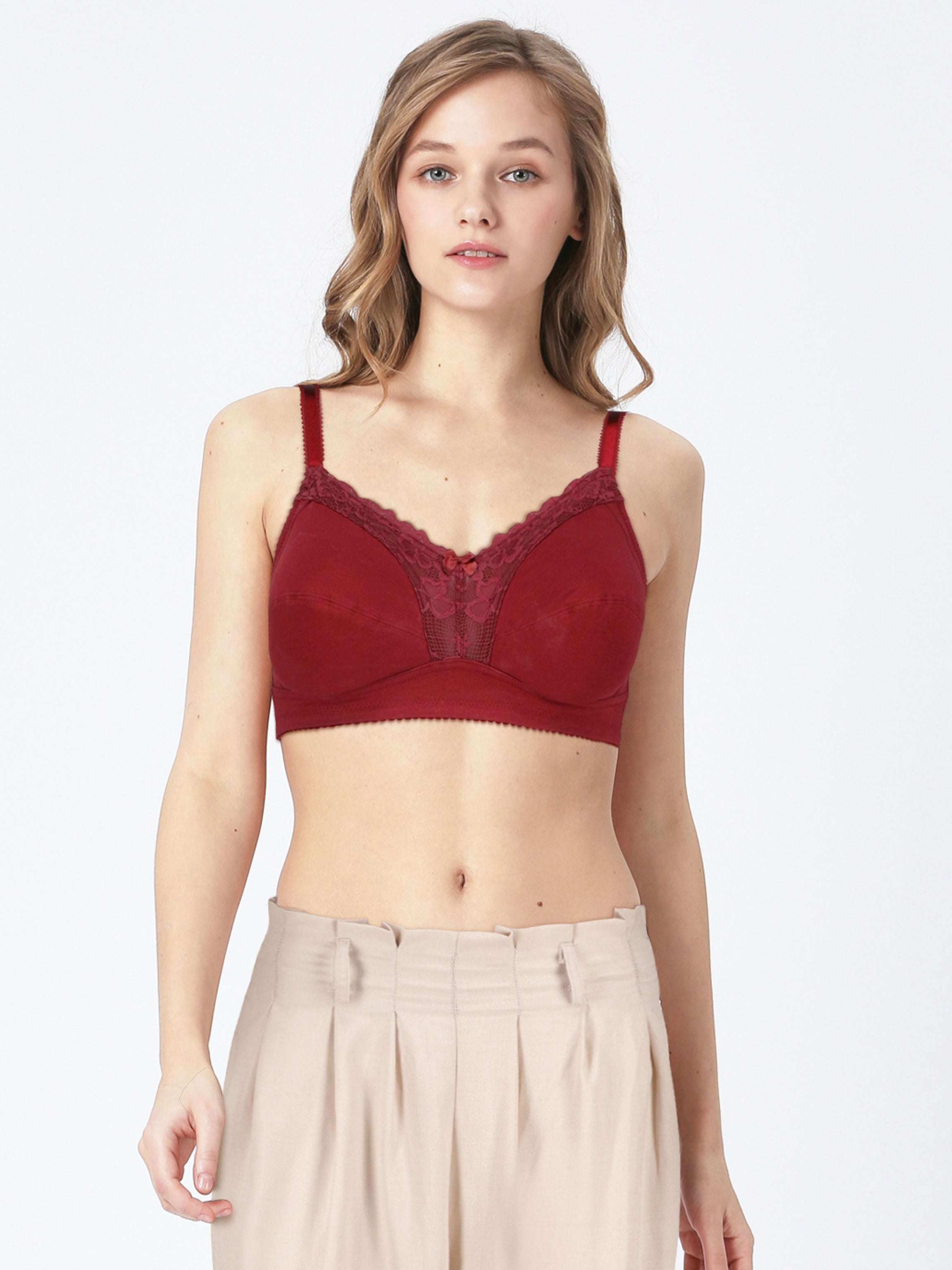 BLS Colette Non Wired And Non Padded Cotton Bra Burgundy 34DD