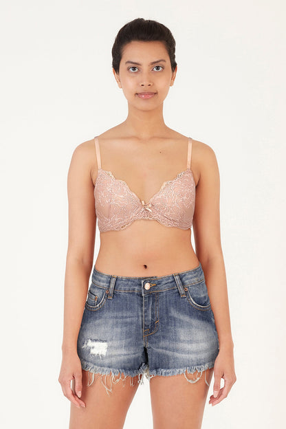 BLS Defne Wired And Pushup Lace Bra Stone