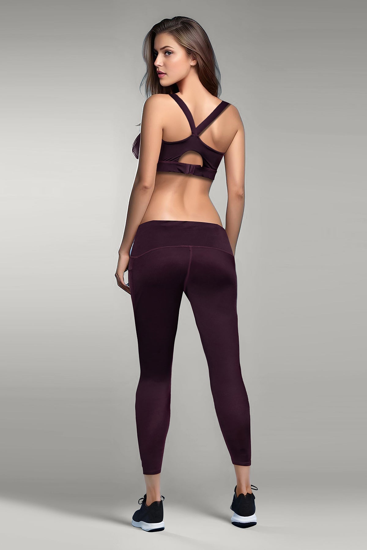 BLS Eleanor Padded Sports Bra And Tights Set Burgundy