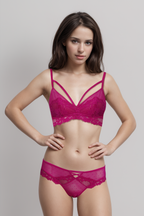 BLS Eula Non Padded Lace Bralette Set Shocking Pink