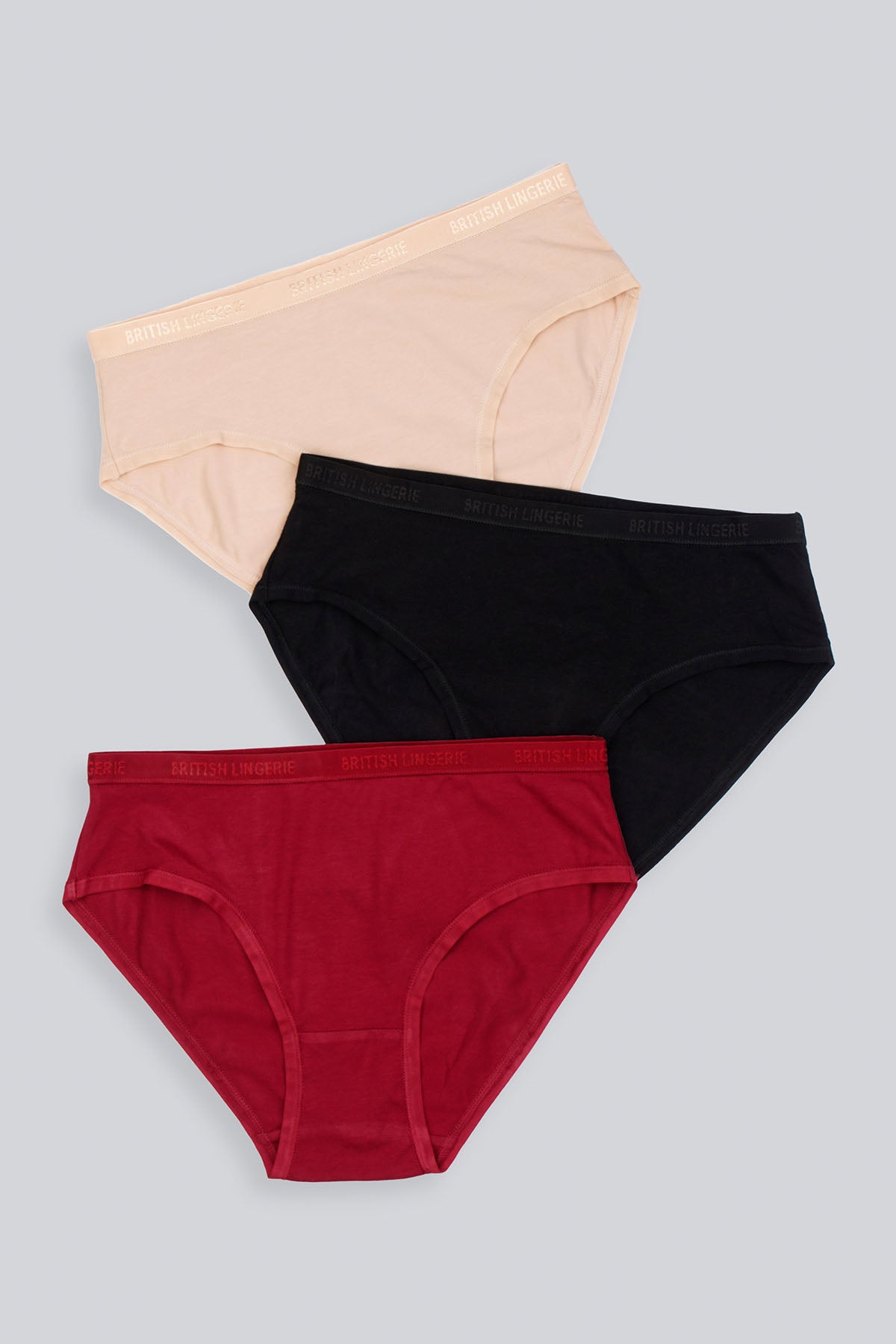 BLS Pamela Cotton Panty Skin, Burgundy, & Black Pack Of 3