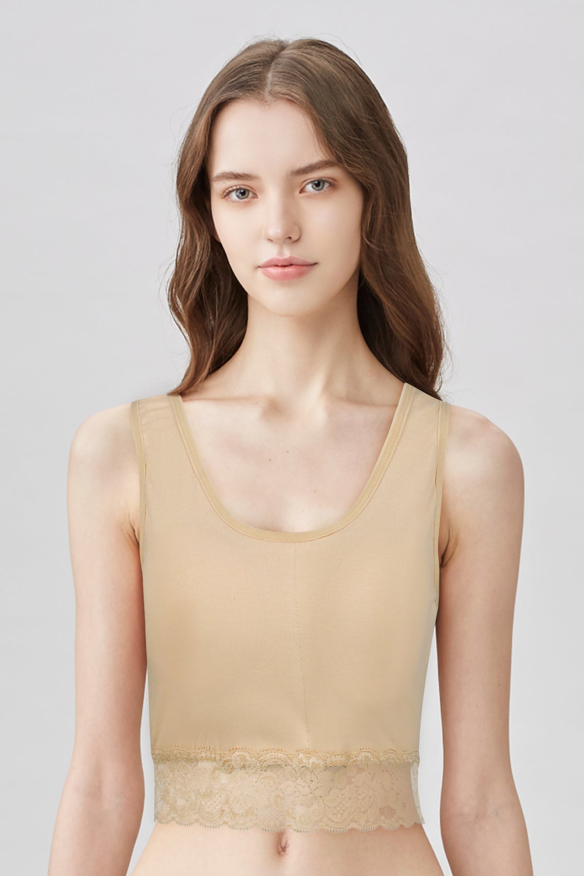 BLS Zisel Padded Cotton Teen Crop Top Beige